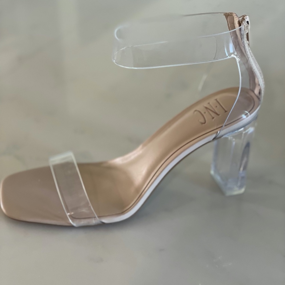 NEW clear acrylic nude heel sandals with ankle strap SIZE 8.5